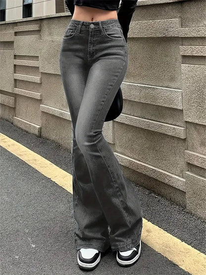 Damen Bootcut-Jeans mit hoher Taille und ausgestelltem Bein