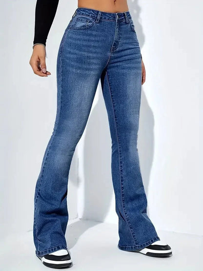 Damen Bootcut-Jeans mit hoher Taille und ausgestelltem Bein