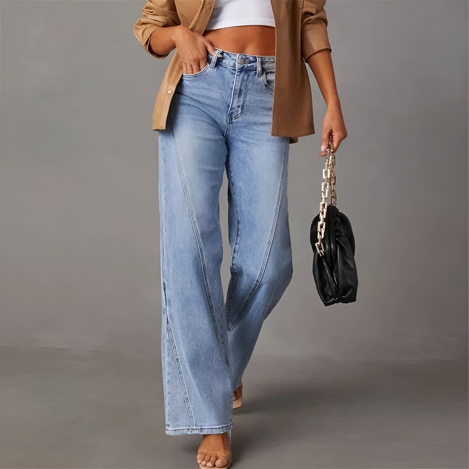 Damen High-Waist Gerade Jeans mit Nahtdetail