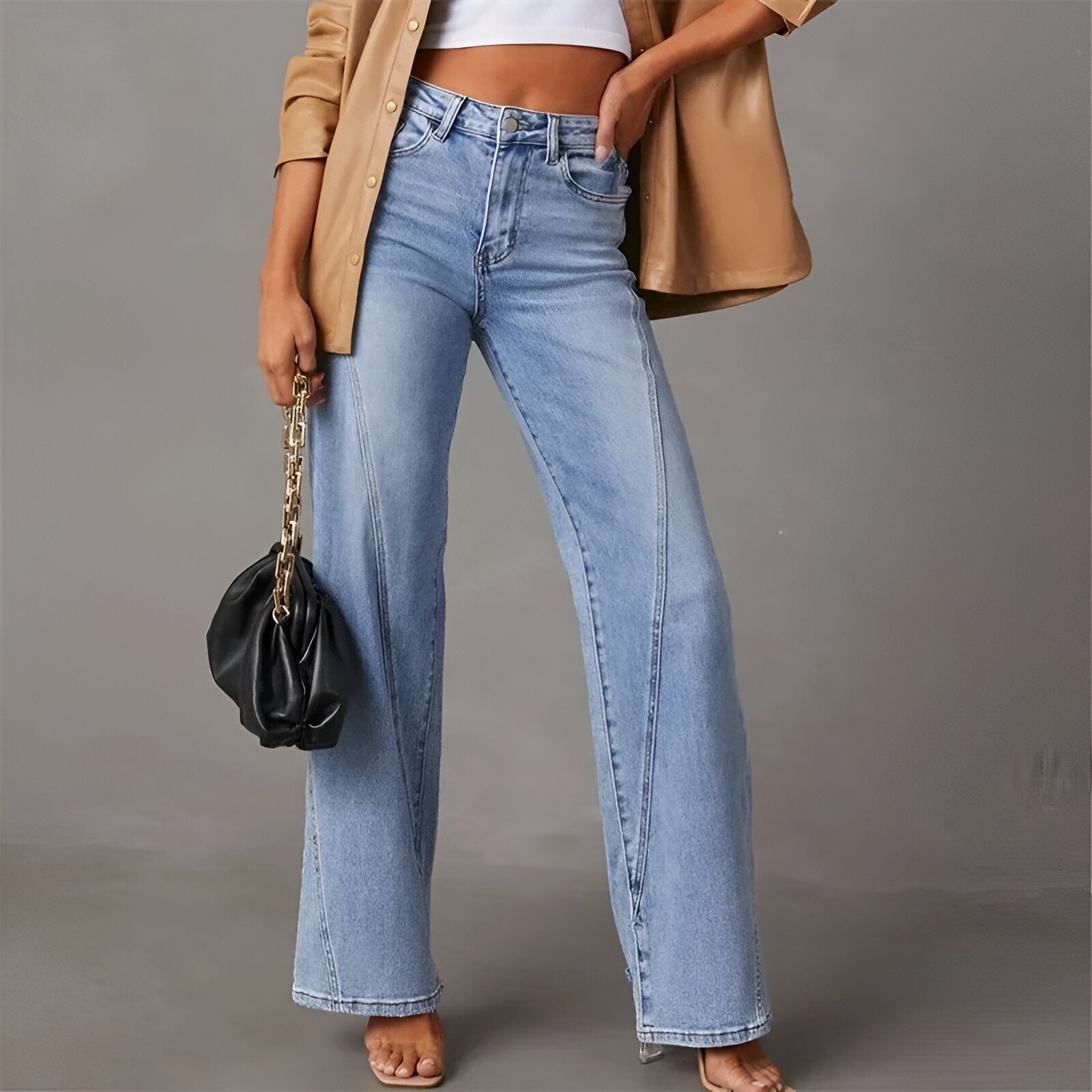 Damen High-Waist Gerade Jeans mit Nahtdetail