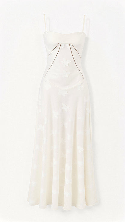 Maxikleid mit Spaghettiträgern und floralen Detail