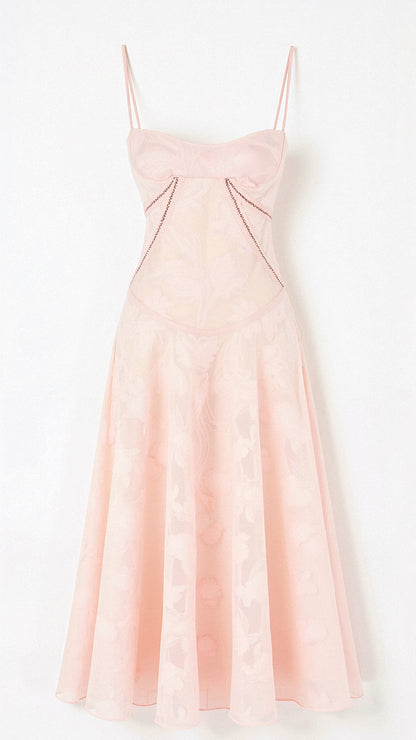 Maxikleid mit Spaghettiträgern und floralen Detail