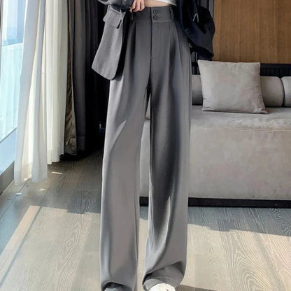 Damen High-Waist Business-Hose mit weitem Bein und Falten-Design