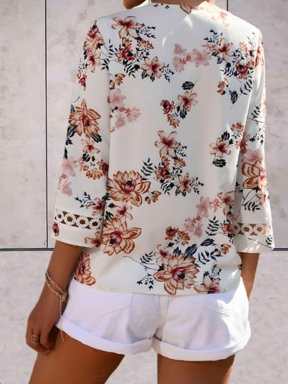 Damen V-Ausschnitt Bluse mit Blumenmuster und halblangen Ärmeln