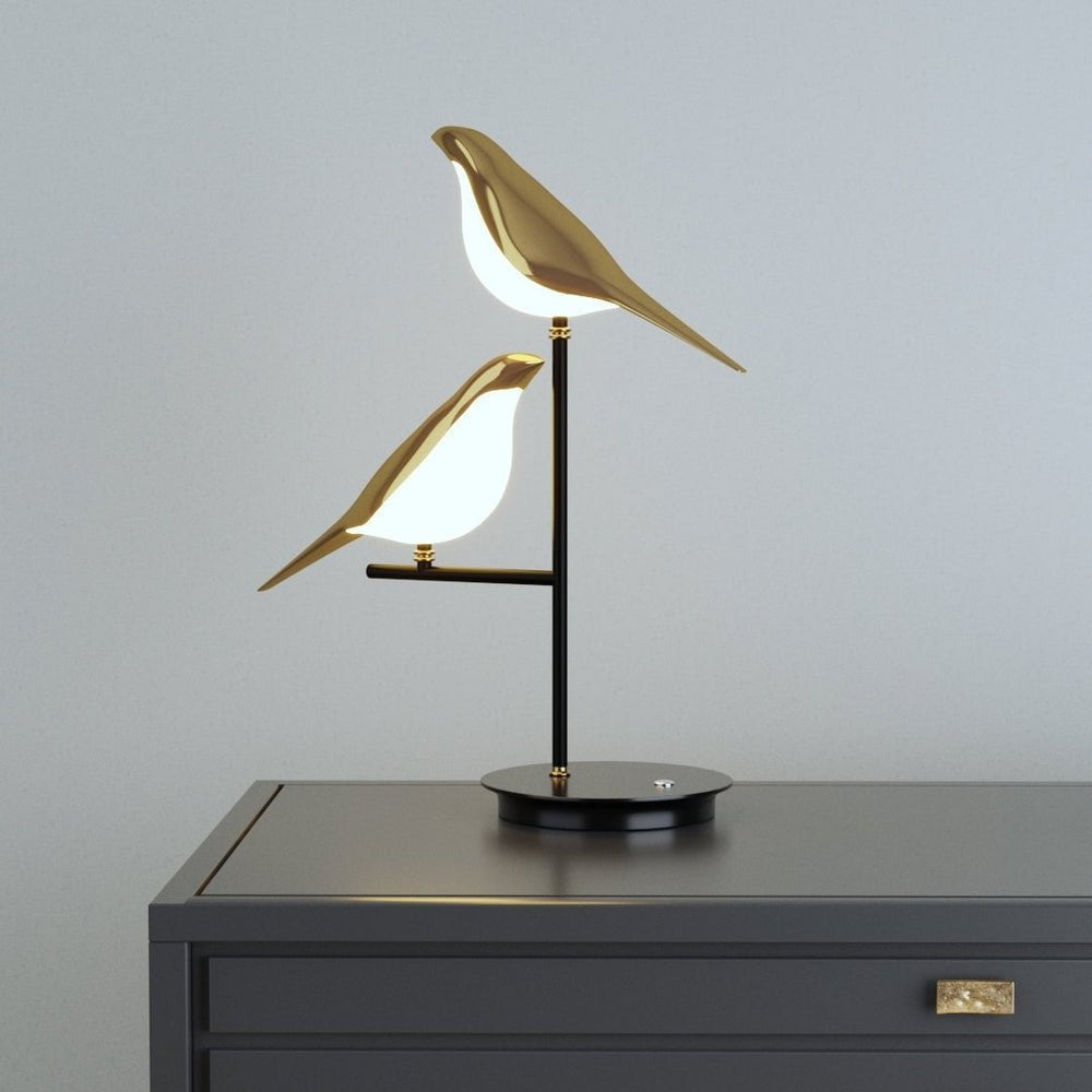Kabellose LED-Tischlampe mit doppelt vogelähnlichem Design und warmem Licht