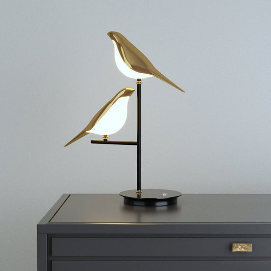 Kabellose LED-Tischlampe mit doppelt vogelähnlichem Design und warmem Licht