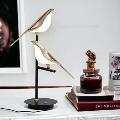 Kabellose LED-Tischlampe mit doppelt vogelähnlichem Design und warmem Licht