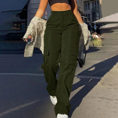 Damen Cargo-Hose mit weitem Bein und großen Seitentaschen