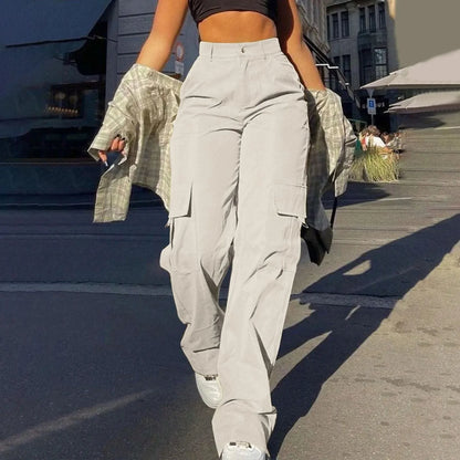 Damen Cargo-Hose mit weitem Bein und großen Seitentaschen
