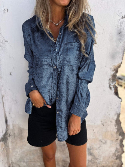 Damen Langarm-Bluse mit Washed-Effekt und Knopfleiste
