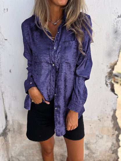 Damen Langarm-Bluse mit Washed-Effekt und Knopfleiste