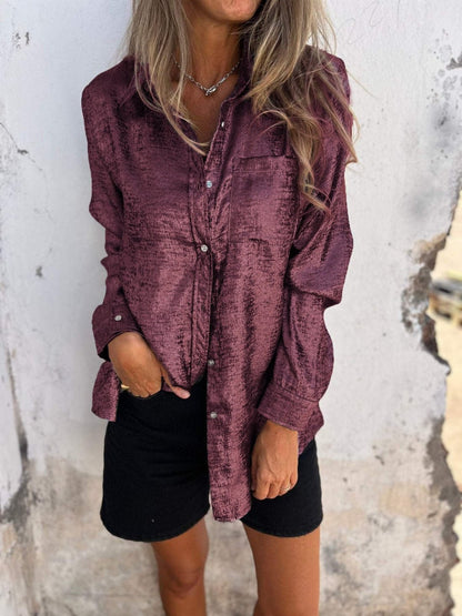 Damen Langarm-Bluse mit Washed-Effekt und Knopfleiste