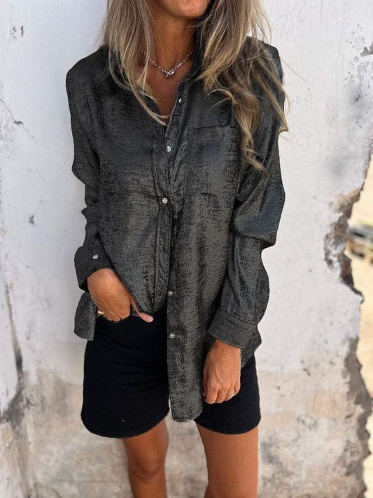Damen Langarm-Bluse mit Washed-Effekt und Knopfleiste