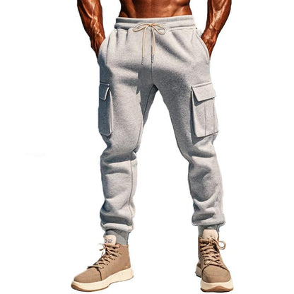 Herren Jogginghose mit elastischem Bund und mehreren Taschen aus Plüschstoff
