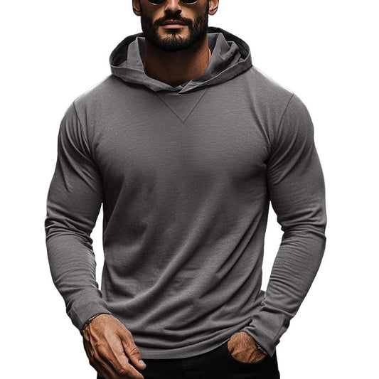 Herren Kapuzen-Langarmshirt in Uni-Farben – Lockerer Schnitt