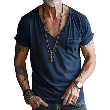 Herren T-Shirt mit V-Ausschnitt und Brusttasche aus Baumwolle