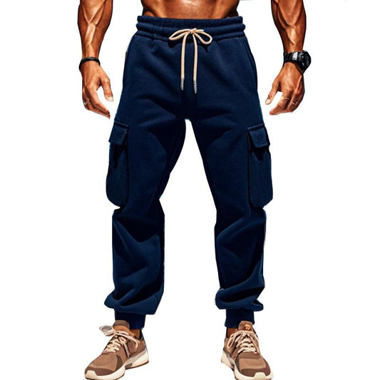 Herren Jogginghose mit elastischem Bund und mehreren Taschen aus Plüschstoff