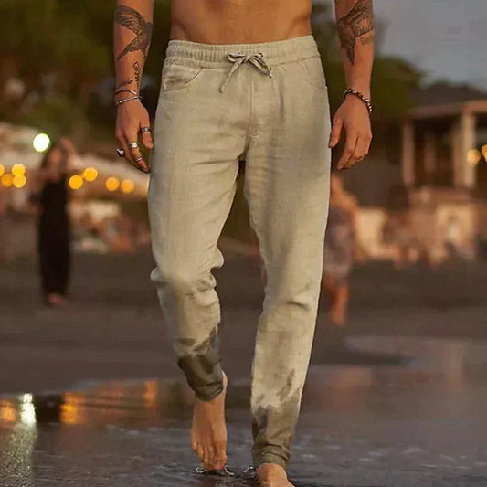 Herrenhose aus Baumwollmischung mit Kordelzug und elastischem Bund – locker geschnittene Strandhose