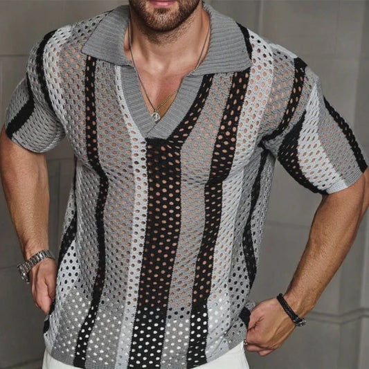 Herren Strickpolo mit Mesh