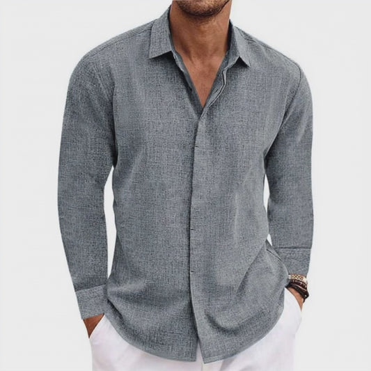 Herren Freizeithemd aus Baumwolle Leinen mit Reverskragen und Slim Fit Langarm