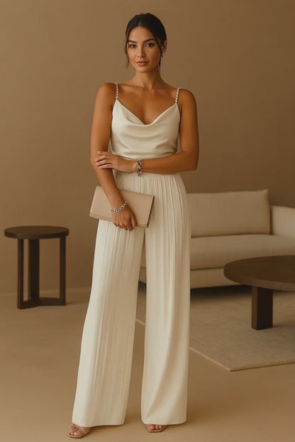 Damen Jumpsuit Elegant Polyester Weites Bein für Hochzeit und Festlichkeiten