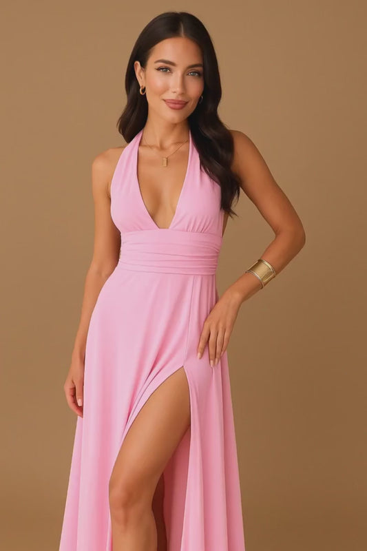 Damen Maxikleid mit Schlitz – Elegantes Open-Leg Design aus Hochwertigem Stoff