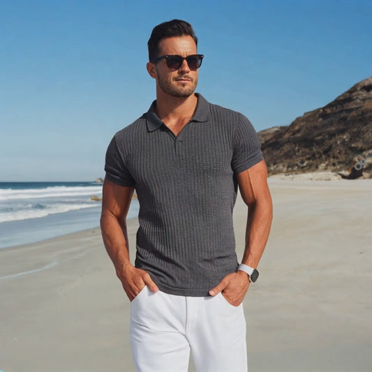Herren Poloshirt mit Streifenmuster und Reverskragen, Kurzarm