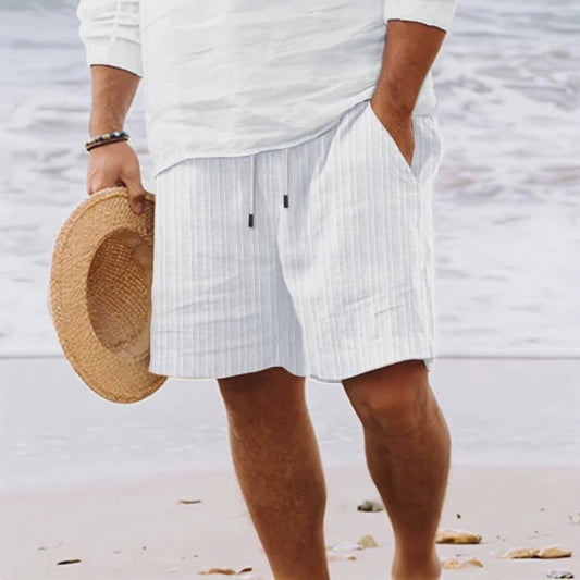 Herren Baumwoll-Mix gestreifte Strand-Shorts mit Kordelzug