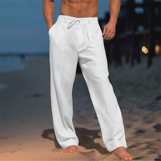 Herren Leinenhose in Unifarbe für Urlaub und Strand
