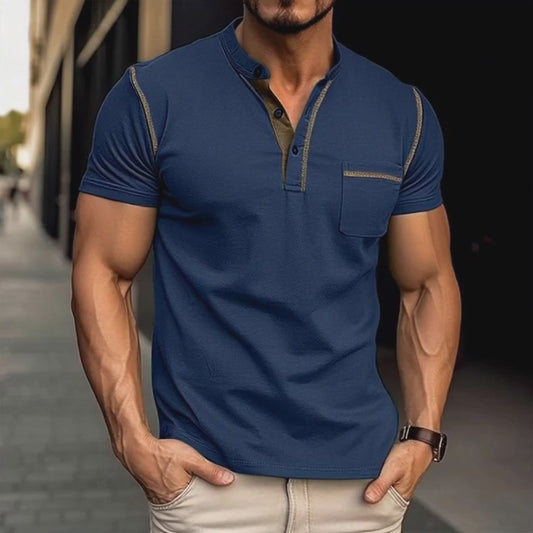 Herren Baumwollshirt mit Henleykragen und Farbakzenten