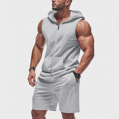 Herren Sport-Set ohne Ärmel mit Kapuze – Zweiteiliges Outfit