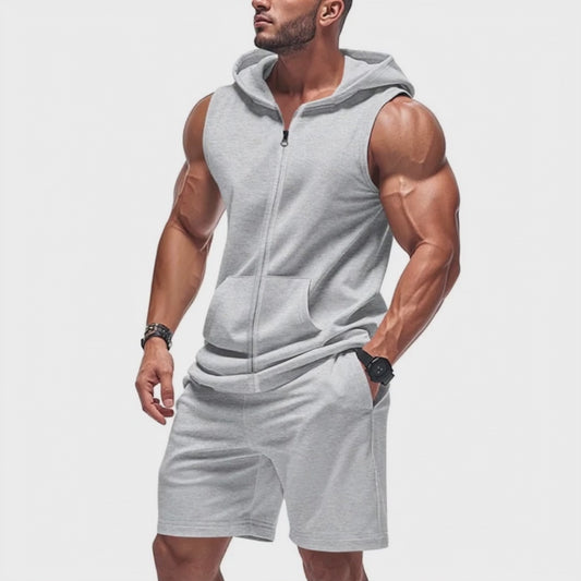 Herren Sport-Set ohne Ärmel mit Kapuze – Zweiteiliges Outfit