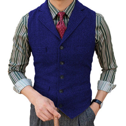 Herren Vintage Weste aus Wollmischung mit Reverskragen und Einreiher-Design
