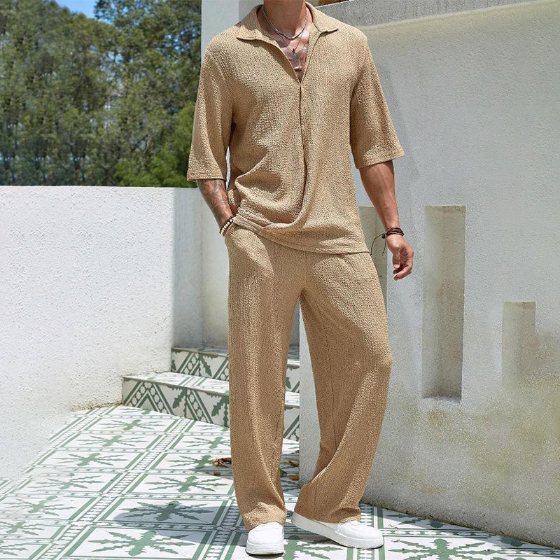 🔥Neu eingetroffen 50 % Rabatt💥2-teiliges Set für Herren – kurzärmliges Oberteil mit V-Ausschnitt und Hose