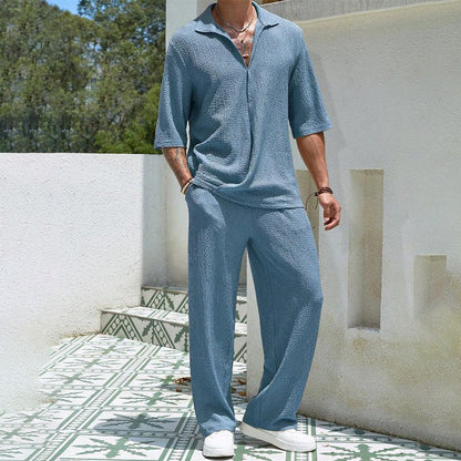🔥Neu eingetroffen 50 % Rabatt💥2-teiliges Set für Herren – kurzärmliges Oberteil mit V-Ausschnitt und Hose