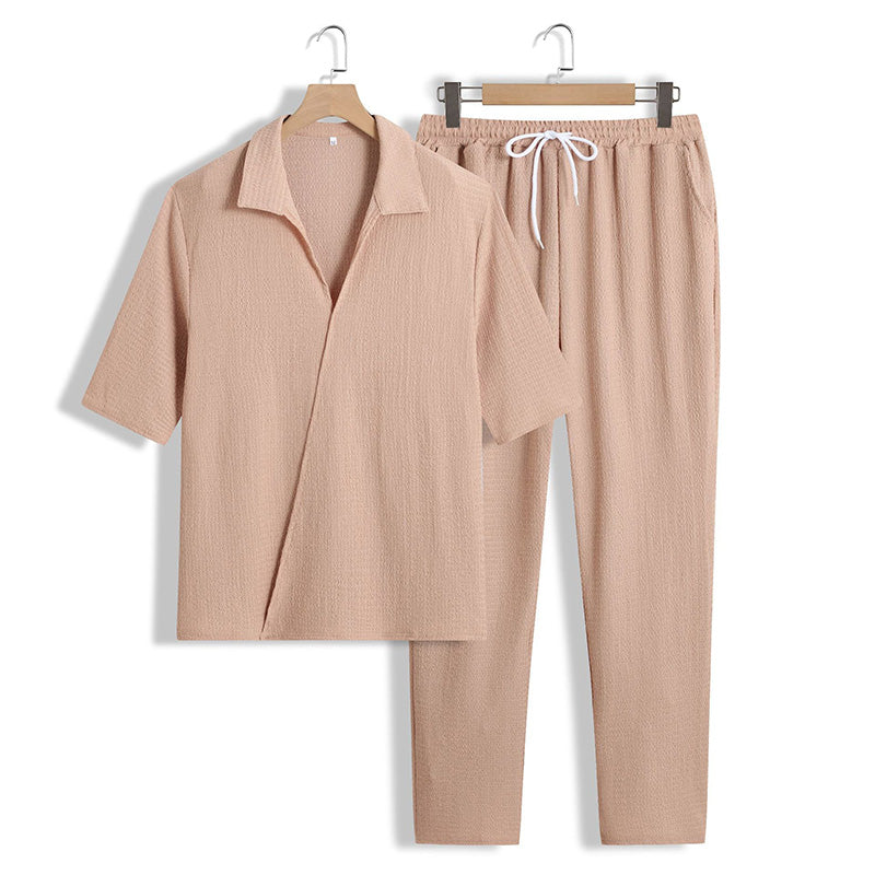 🔥Neu eingetroffen 50 % Rabatt💥2-teiliges Set für Herren – kurzärmliges Oberteil mit V-Ausschnitt und Hose
