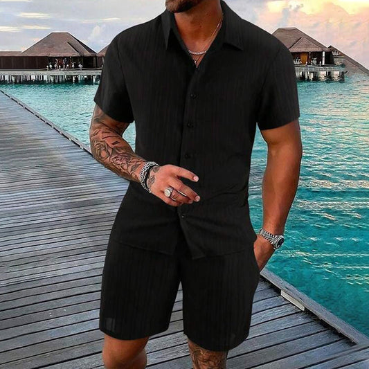 Herren Freizeit Set – Kurzarm Hemd & Shorts, Locker und Bequem für Strand und Freizeit👕👖