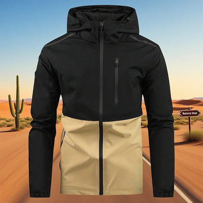 Winddichte Freizeit-Herrenjacke mit Kapuze und Color-Blocking