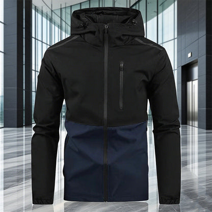 Winddichte Freizeit-Herrenjacke mit Kapuze und Color-Blocking