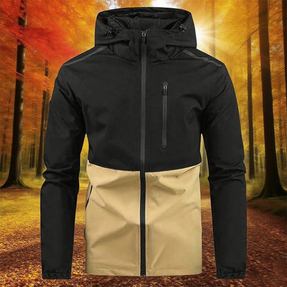 Winddichte Freizeit-Herrenjacke mit Kapuze und Color-Blocking