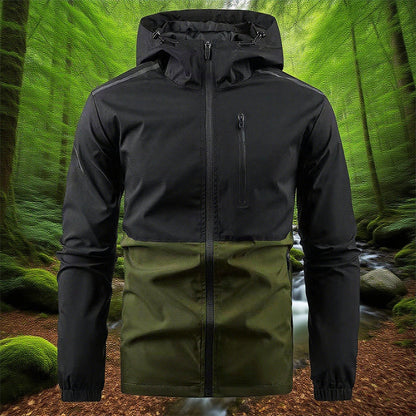 Winddichte Freizeit-Herrenjacke mit Kapuze und Color-Blocking