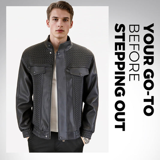 Modische Herren-Lederjacke mit Ährenmuster