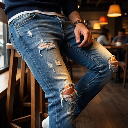 Herren Jeans mit Stickerei – Gerade Passform, Mit Knie-Details und Reißverschluss