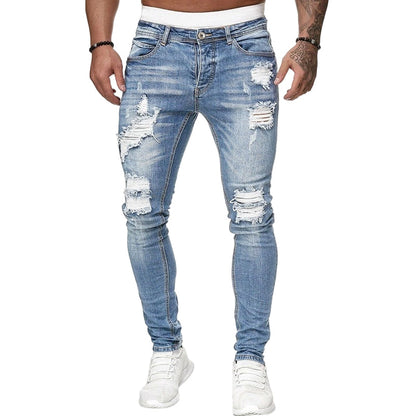 Herren Jeans mit Stickerei – Gerade Passform, Mit Knie-Details und Reißverschluss
