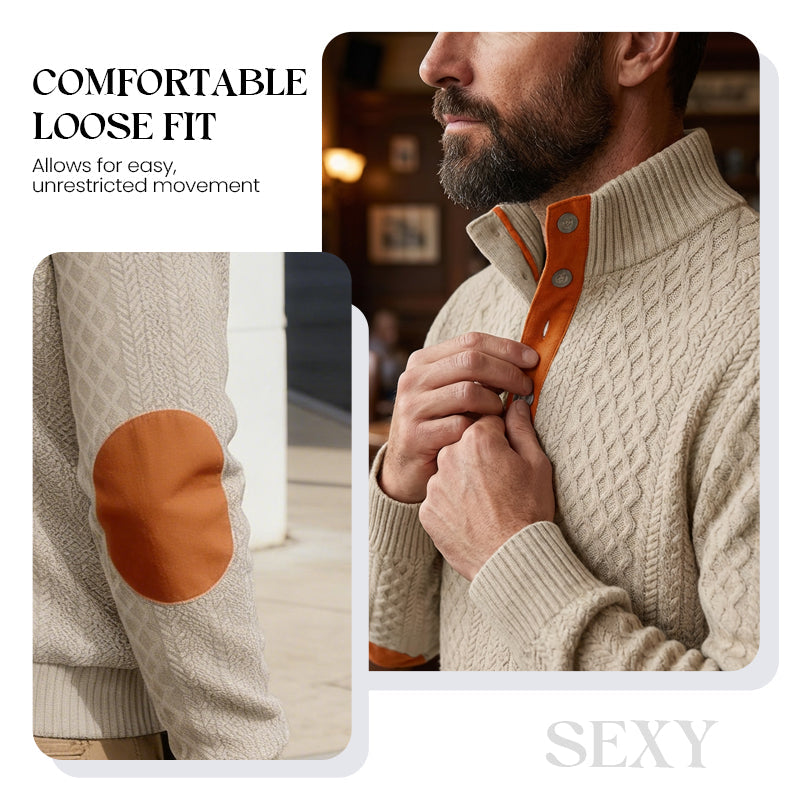 🧥✨ Perfekter Komfort-Pullover für Herren: Robust mit stylischen Ellbogenpatches, nachhaltige Wolle für jeden Tag. ❄️