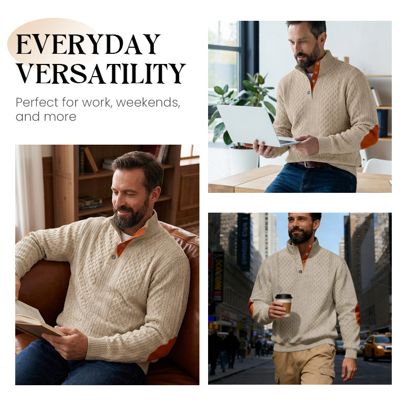 🧥✨ Perfekter Komfort-Pullover für Herren: Robust mit stylischen Ellbogenpatches, nachhaltige Wolle für jeden Tag. ❄️
