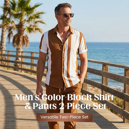 2-teiliges Set aus Hemd und Hose für Herren in Colour-Blocking-Optik
