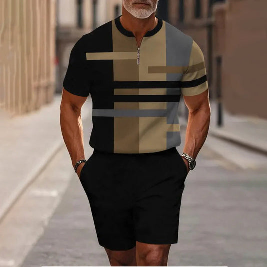 👕🩳 Herren 2-teiliges Set – Hemd & Shorts mit Viertelreißverschluss, Locker & Bequem📦Kostenloser Versand🔥