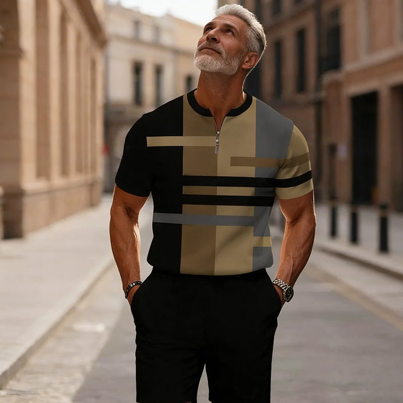 👕🩳 Herren 2-teiliges Set – Hemd & Shorts mit Viertelreißverschluss, Locker & Bequem📦Kostenloser Versand🔥