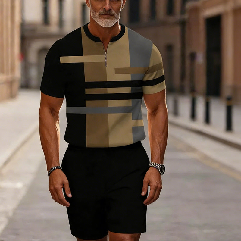 👕🩳 Herren 2-teiliges Set – Hemd & Shorts mit Viertelreißverschluss, Locker & Bequem📦Kostenloser Versand🔥
